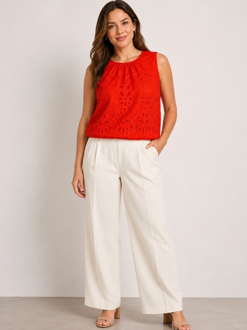Madewell Embroidered Sleeveless Bubble Top Eyelet Red XL NWT